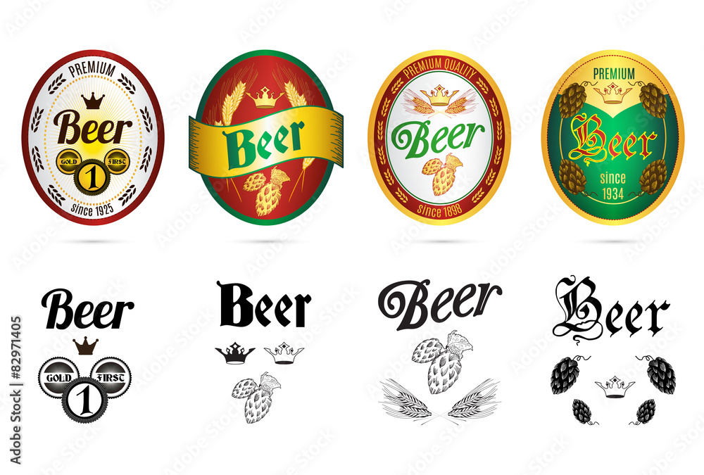 Naklejka premium Beer popular brands labels icons set