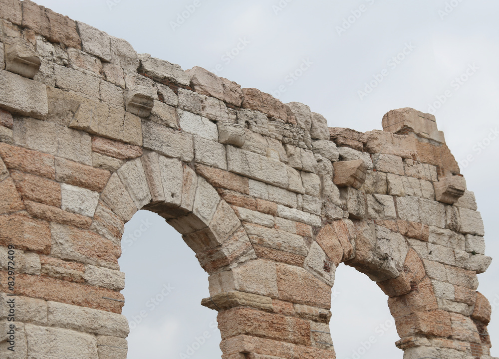 detail of Roman arches in the Arena in Verona Italy