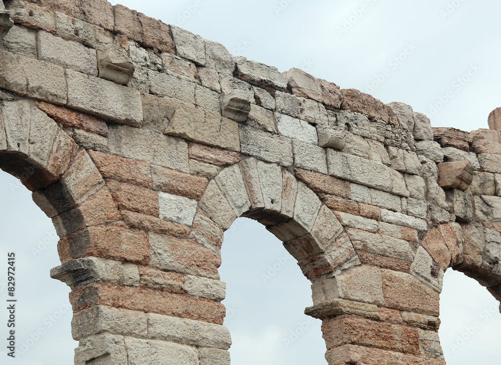 detail of Roman arches in the Arena in Verona City