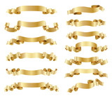 set of golden ribbons on white