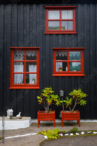 Facade of a house in Torshavn. Faroe Islands