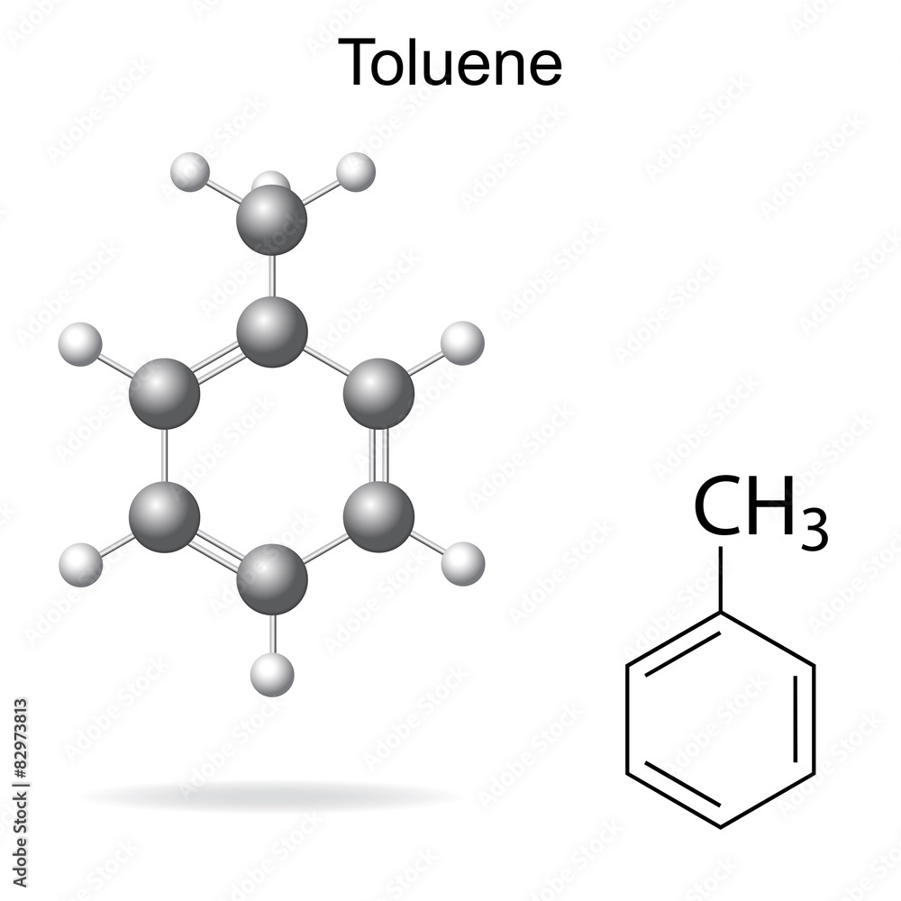 Structural formula and model of toluene Structural formula and model of toluene