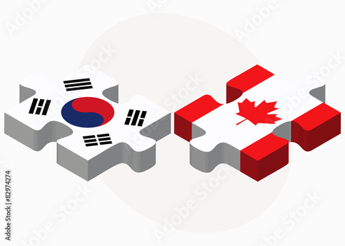 South Korea and Canada Flags in puzzle