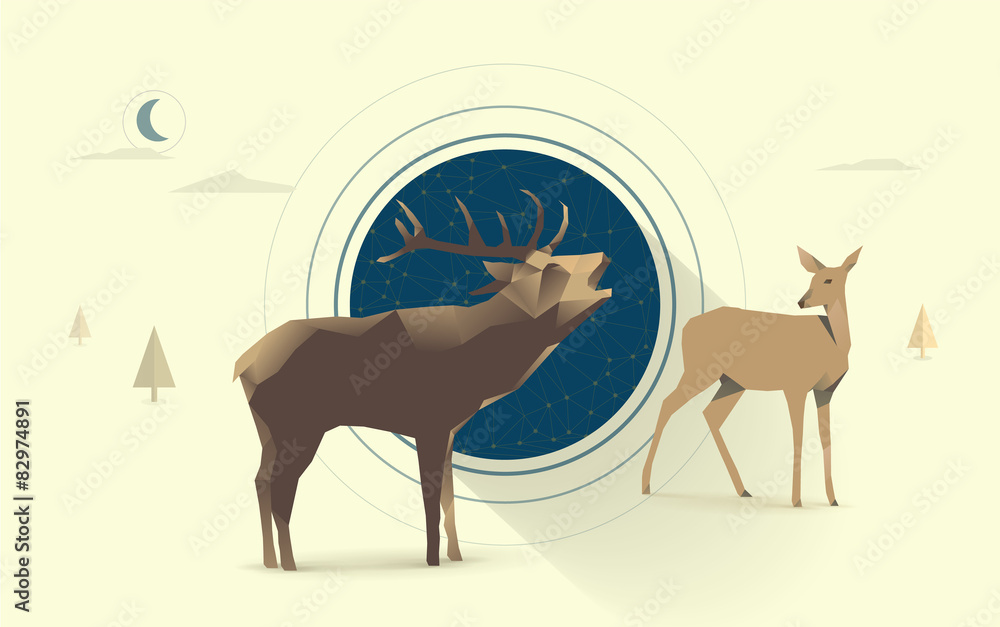 Fototapeta premium polygonal illustration of deer and doe, couple in love