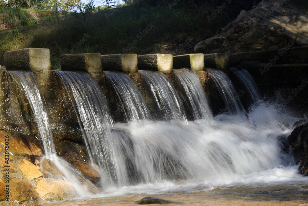 Dam on the river in the Sant Salvador Park Dam on the river in the Sant Salvador Park