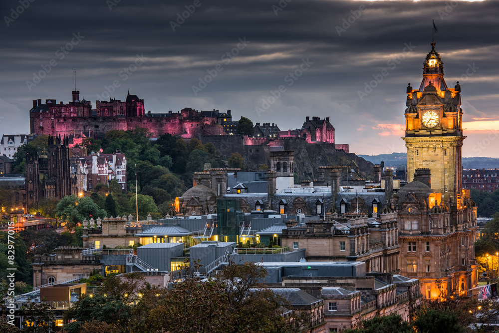 Photo & Art Print Edinburgh castle and Cityscape at night, Scotland UK