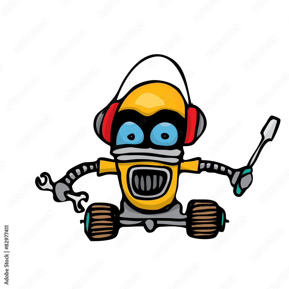 orange Cartoon doodle Robot on white orange Cartoon doodle Robot on white