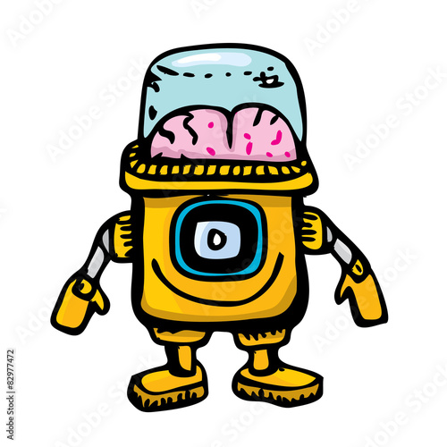 orange Cartoon doodle Robot on white