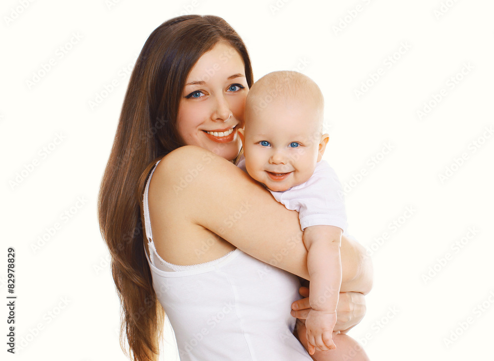 Portrait of happy young mom and cute baby together Portrait of happy young mom and cute baby together