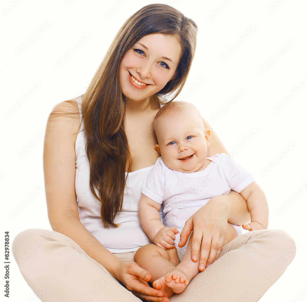 Portrait of happy young mom with cute baby together Portrait of happy young mom with cute baby together