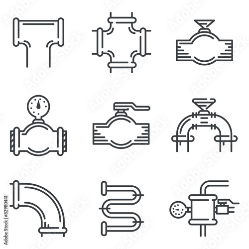 Pipeline black line icons