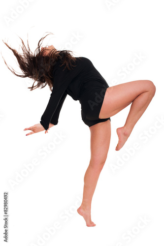 Young brunette caucasian woman dancing