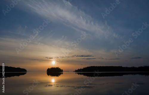 Sunset on the lake in northwest Russia