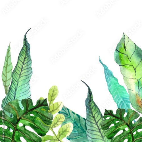 Watercolor Floral background with Tropical leaves