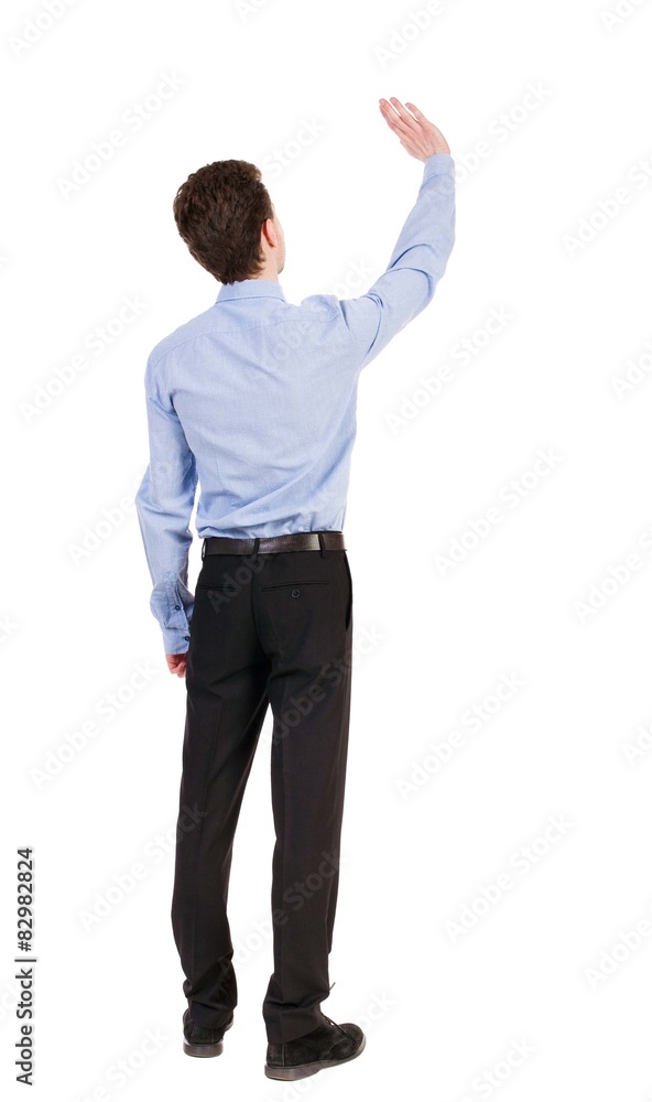 Back view of beautiful business man welcomes. Back view of beautiful business man welcomes.