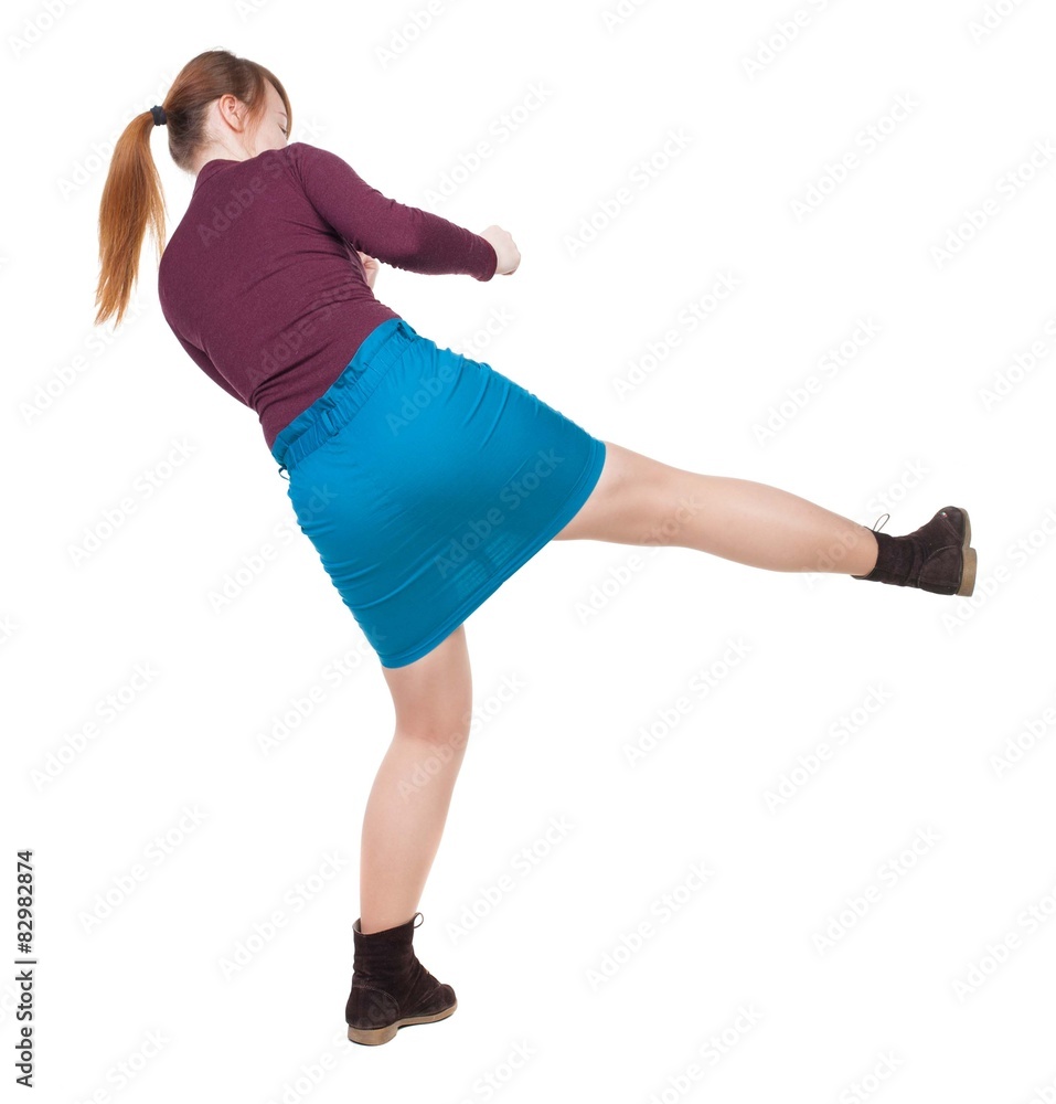 skinny woman funny fights waving his arms and legs. skinny woman funny fights waving his arms and legs.