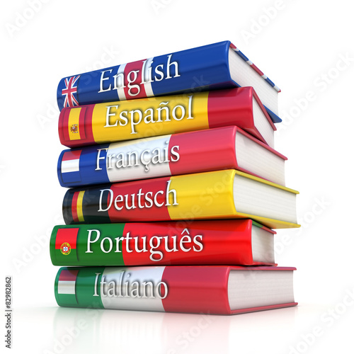 Stack of dictionaries, learning foreign language