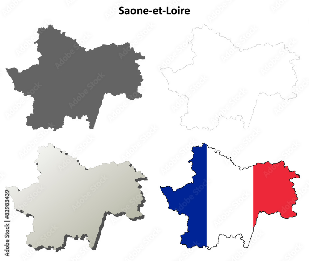 Saone-et-Loire (Burgundy) outline map set