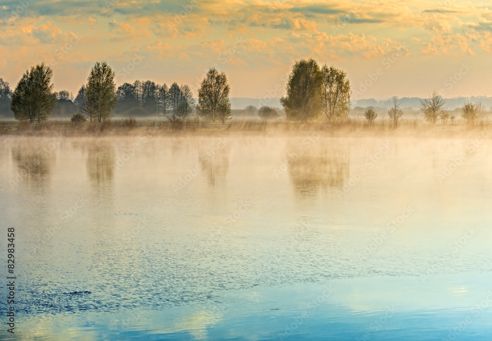 Obraz premium Misty morning on a river by spring 