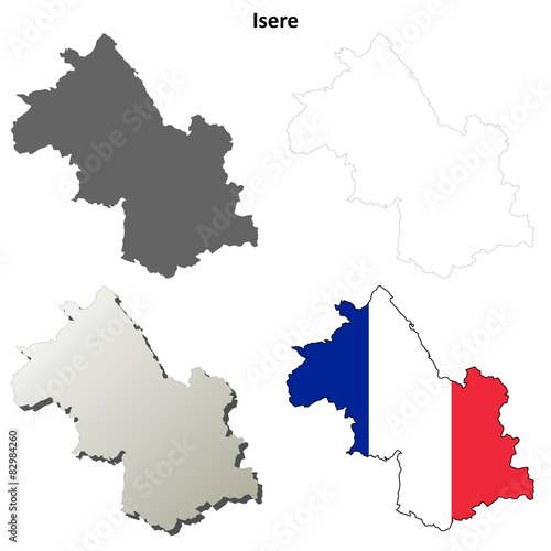 Isere (Rhone-Alpes) outline map set
