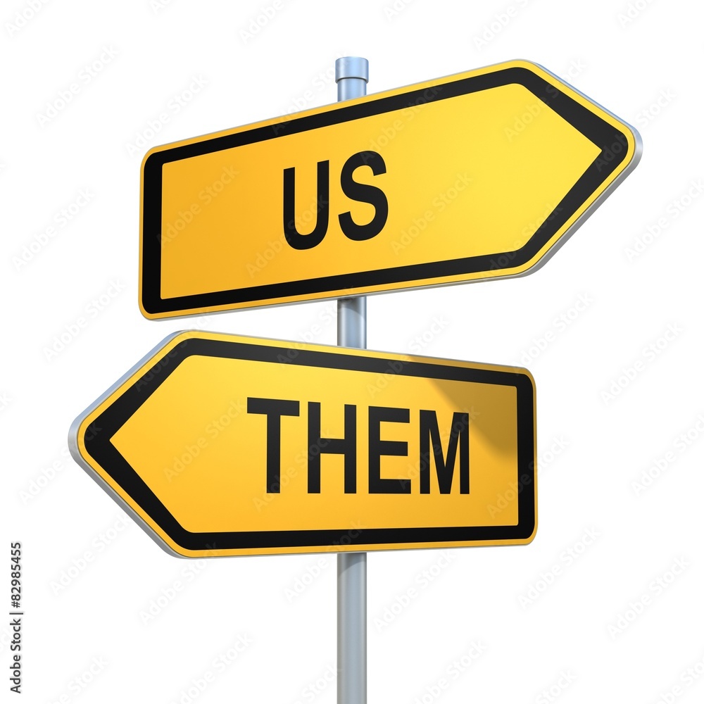 us and them road signs pointing in different directions us and them road signs pointing in different directions