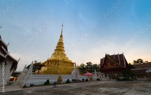 pagoda of Wat Phra That Chae Haeng on twilight sky
