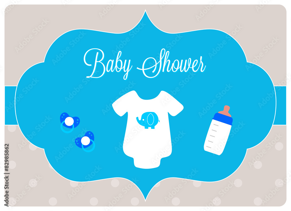 baby shower, baby bodysuit with pacifiers and baby bottle