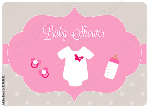 baby shower, baby bodysuit with pacifiers and baby bottle