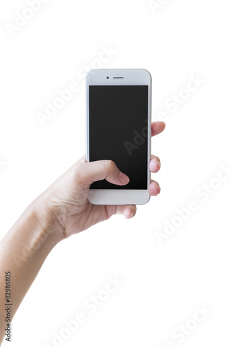 Selfie with mobile smart phone Isolated on white background