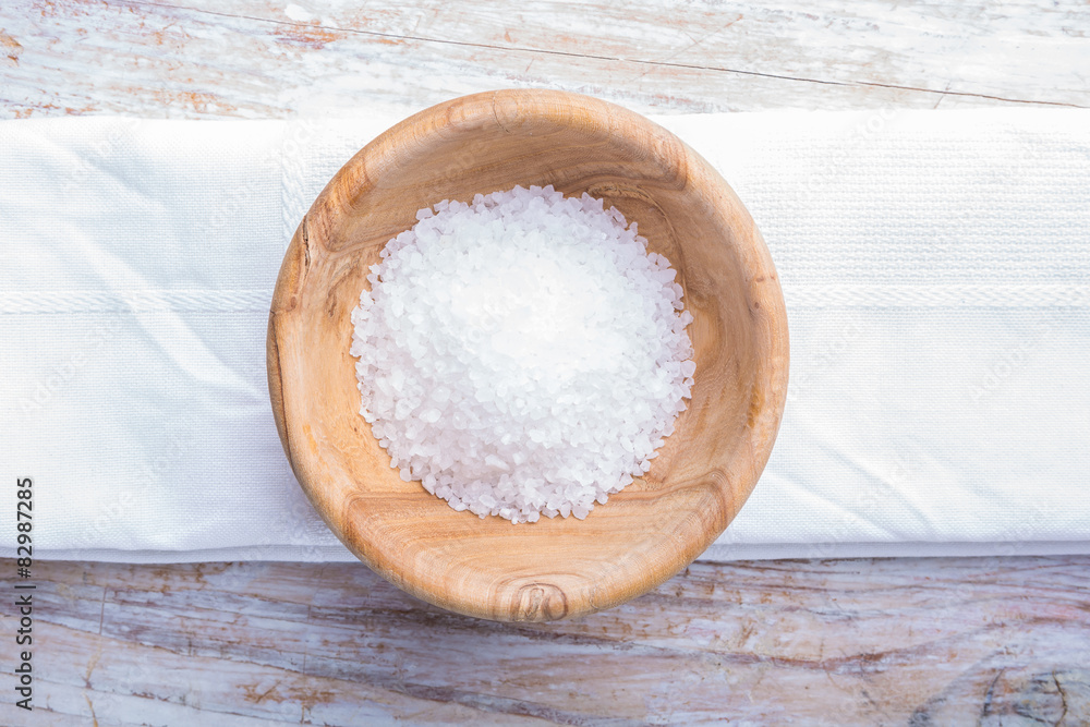 Salt in wooden bowl Salt in wooden bowl