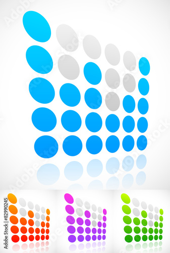 Dotted EQ, equalizer elements with perspective. Vector.