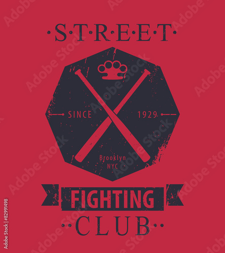 Street Fighting Club grunge emblem with crossed bats