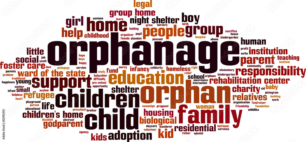 Orphanage word cloud concept. Vector illustration Orphanage word cloud concept. Vector illustration
