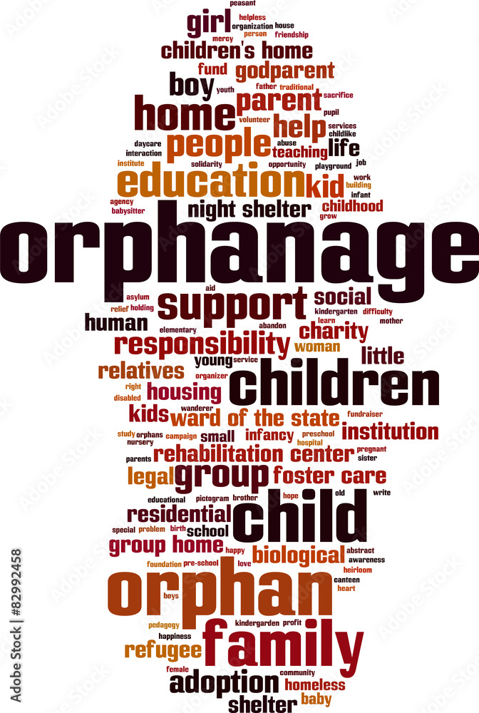 Orphanage word cloud concept. Vector illustration