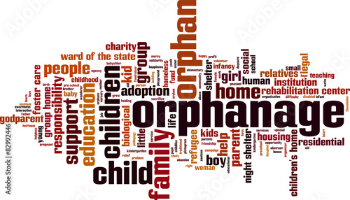 Orphanage word cloud concept. Vector illustration