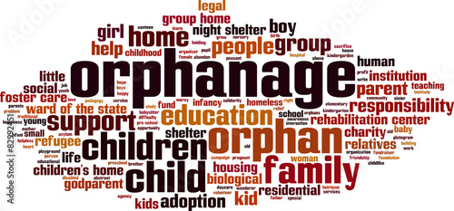 Orphanage word cloud concept. Vector illustration photo
