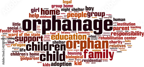 Orphanage word cloud concept. Vector illustration