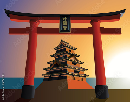 japanese castle in sunset