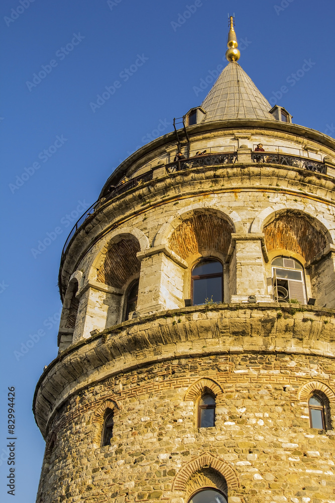 Ancient Galata Tower at sunset in Istanbul