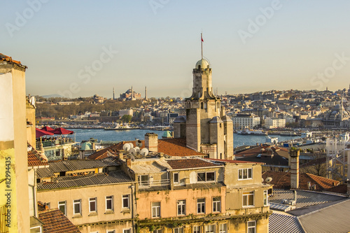 view from the roof to the Karakoy and the old city in Istanbul