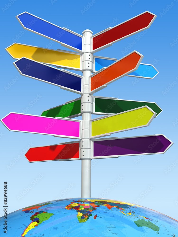 Direction destination sign board on the earth. Direction destination sign board on the earth.