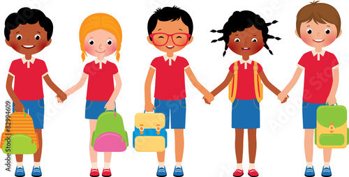 Vector of a group of children students in school uniforms