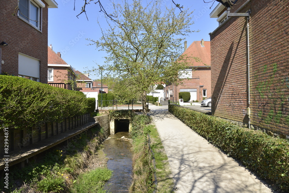 Ruisseau traversant une zone résidentielle au sud de Bruxelles Ruisseau traversant une zone résidentielle au sud de Bruxelles