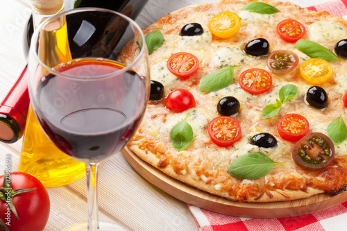 Italian pizza and red wine