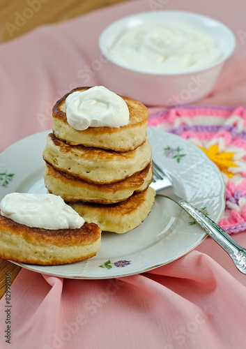 Delicious homemade pancakes with sour cream.