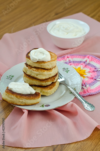 Delicious homemade pancakes with sour cream.
