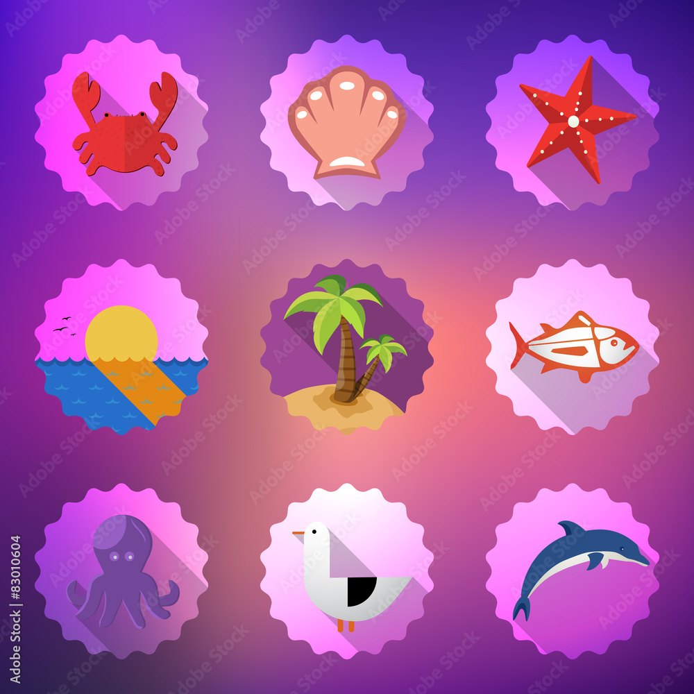 Summer Sea Travel Weekend Trip Flat vector icon set Summer Sea Travel Weekend Trip Flat vector icon set