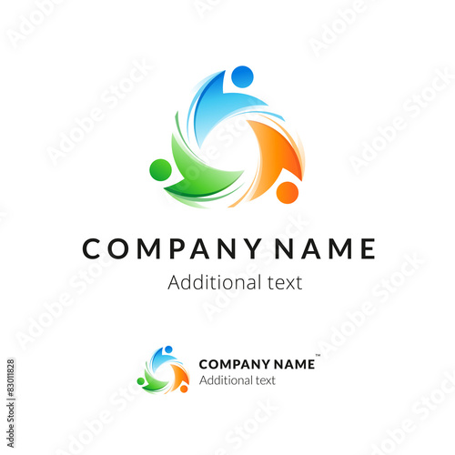 Bright Colorful Twisted Logo with United People Working Together