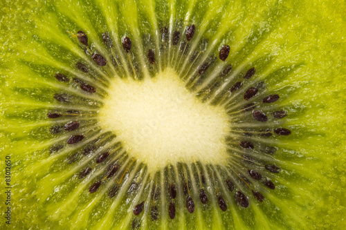 Close up of a slice of fresh kiwi fruit