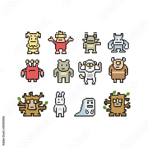 Pixel art monsters and animals collection